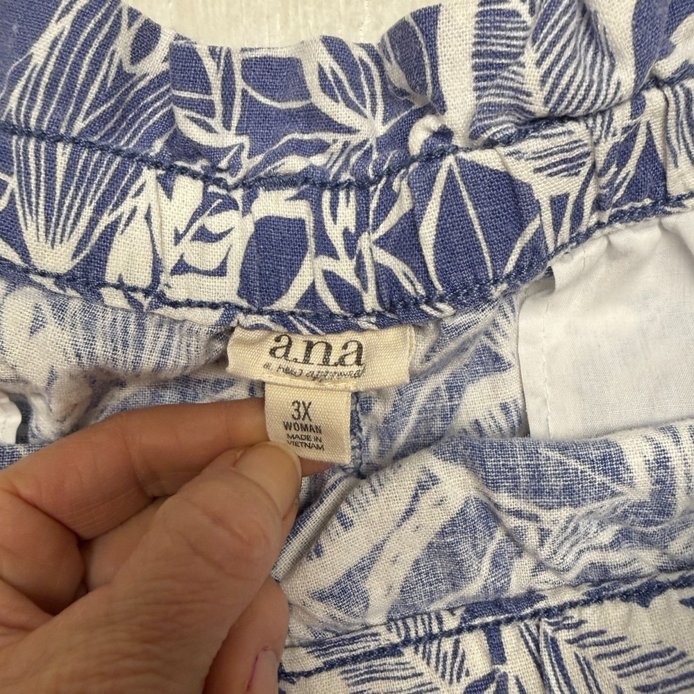 ANA New Approach Paperbag Shorts Linen Blend Women 3X Blue Floral Tropical Vaca - Picture 4 of 15